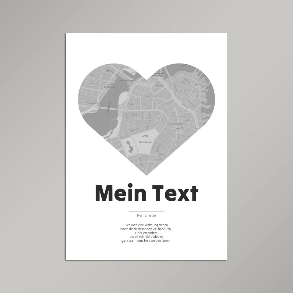 Landkarte &quot;bold Herzstück&quot; - dein Ort + Text | Hochformat