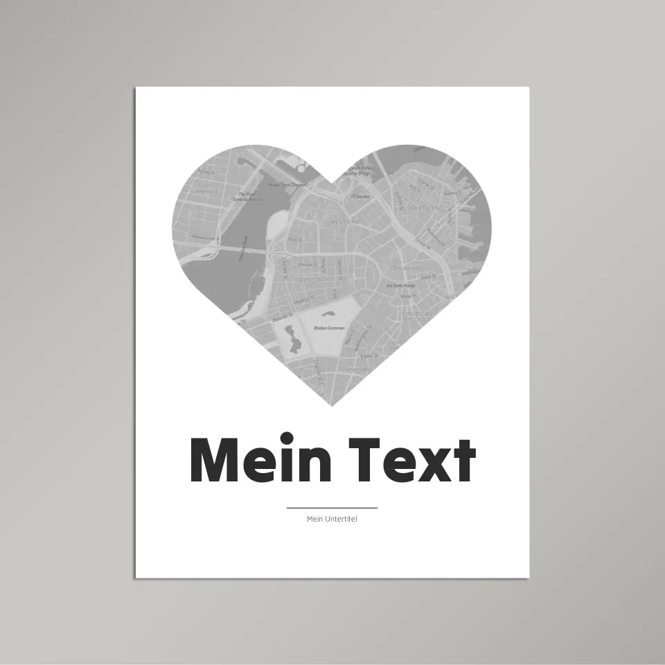 Landkarte &quot;bold Herzstück&quot; - dein Ort + Text | Hochformat