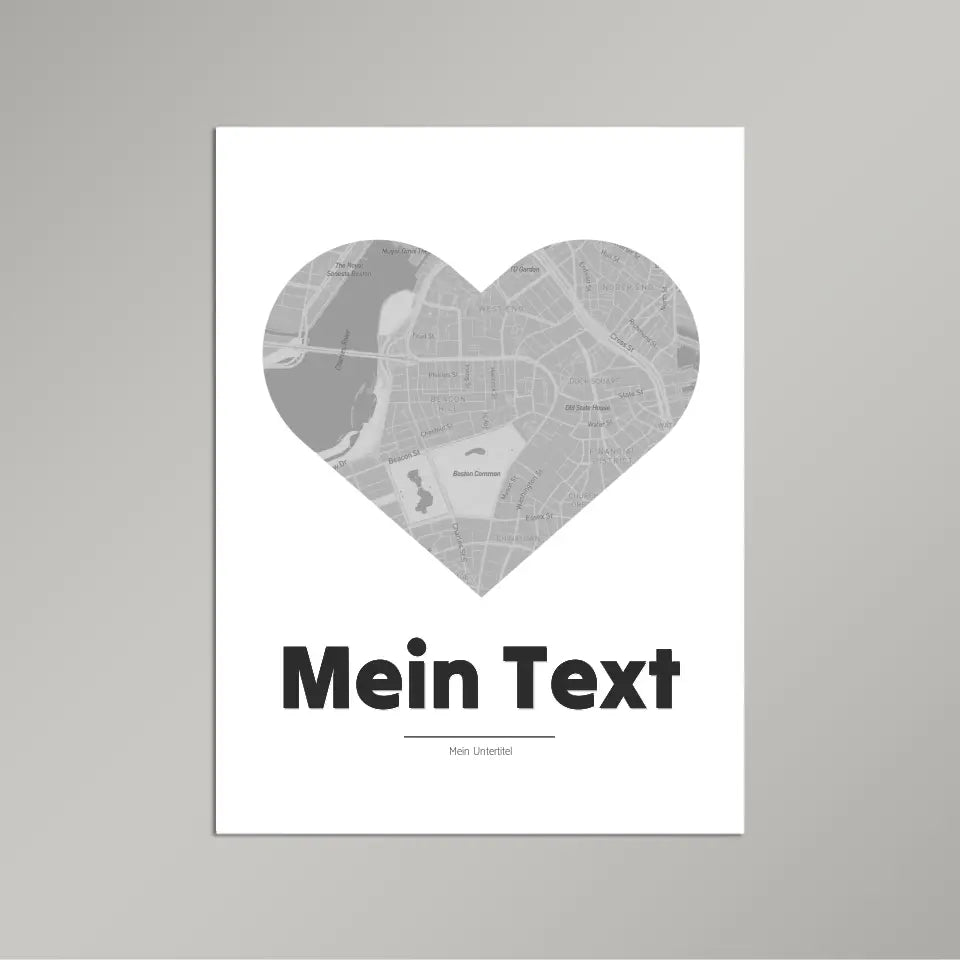 Landkarte &quot;bold Herzstück&quot; - dein Ort + Text | Hochformat