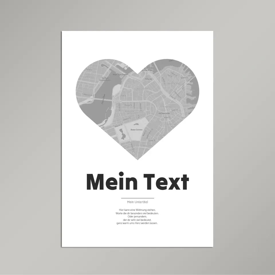 Landkarte &quot;bold Herzstück&quot; - dein Ort + Text | Hochformat