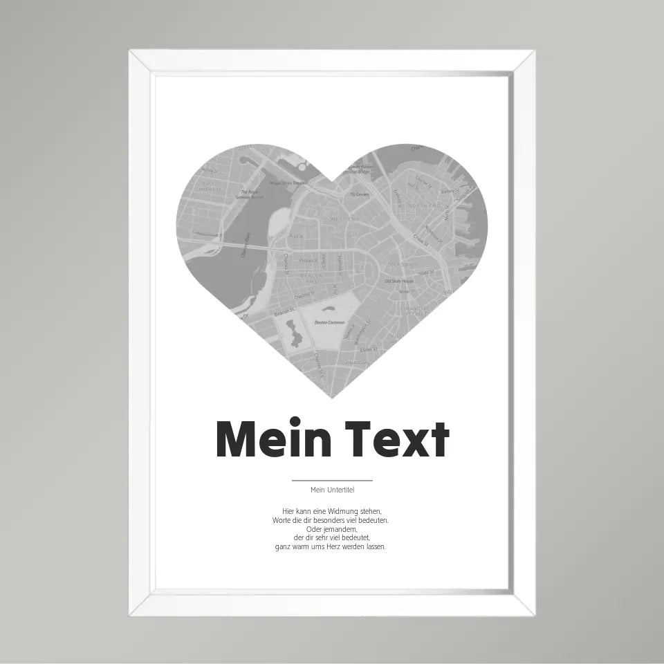 Landkarte &quot;bold Herzstück&quot; - dein Ort + Text | Hochformat