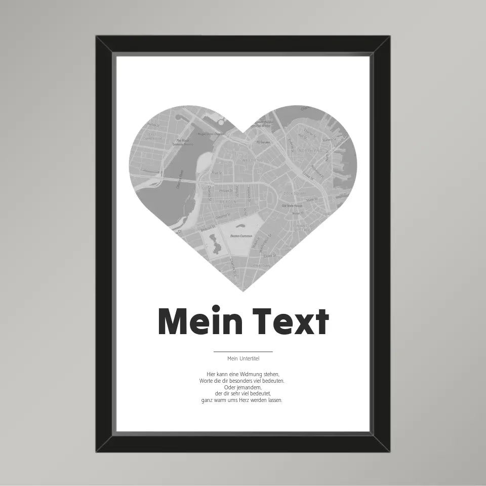 Landkarte &quot;bold Herzstück&quot; - dein Ort + Text | Hochformat