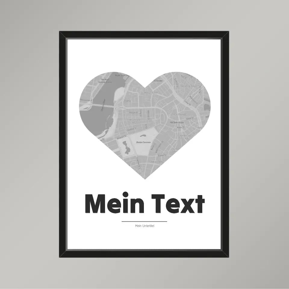 Landkarte &quot;bold Herzstück&quot; - dein Ort + Text | Hochformat