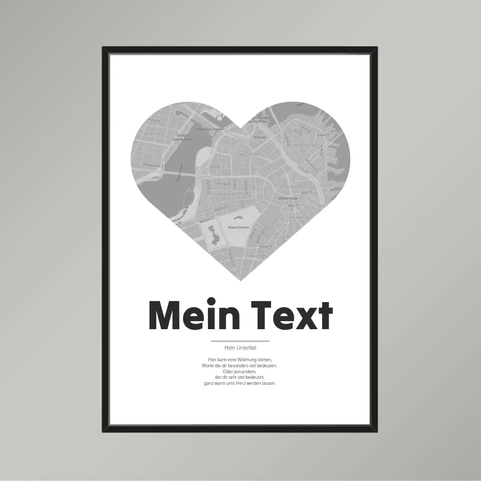 Landkarte &quot;bold Herzstück&quot; - dein Ort + Text | Hochformat