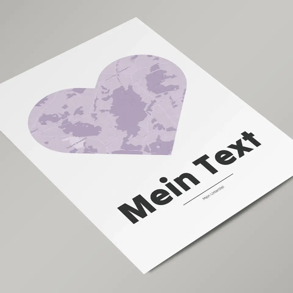 Landkarte &quot;bold Herzstück&quot; - dein Ort + Text | Hochformat