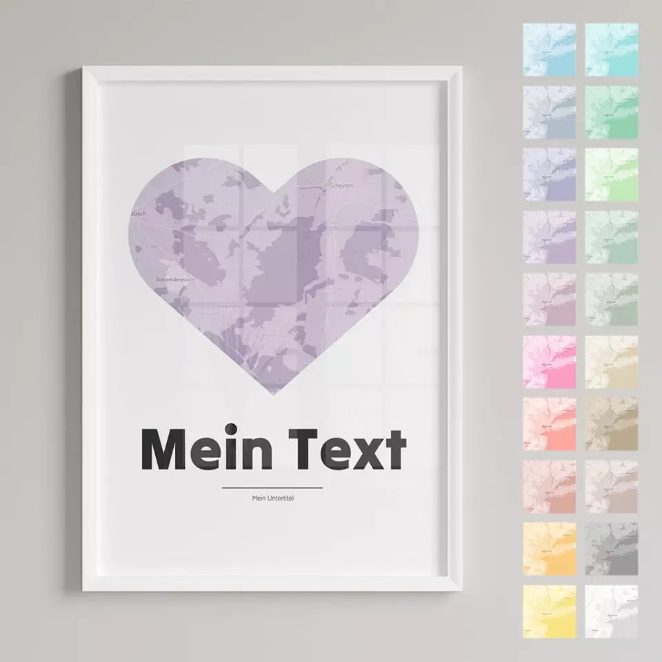 Landkarte &quot;bold Herzstück&quot; - dein Ort + Text | Hochformat