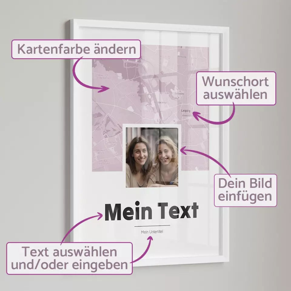 Landkarte &quot;bold Portrait&quot; - dein Ort, Bild + Text | Hochformat