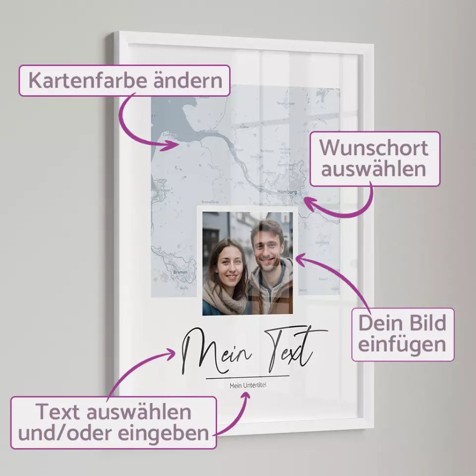 Landkarte &quot;belle Portrait&quot; - dein Ort, Bild + Text | Hochformat